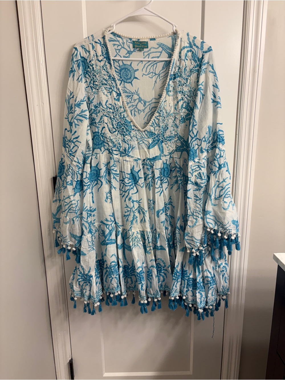 Bohemian Blue Floral Embroidered Women's Dress